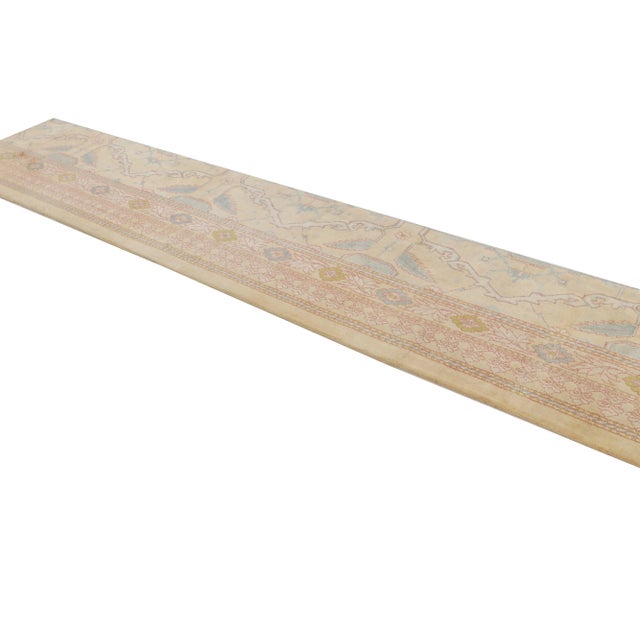 Rug & Kilim Antique Agra Rug Beige Pink Blue Wool Geometric Indian Runner For Sale - Image 4 of 7