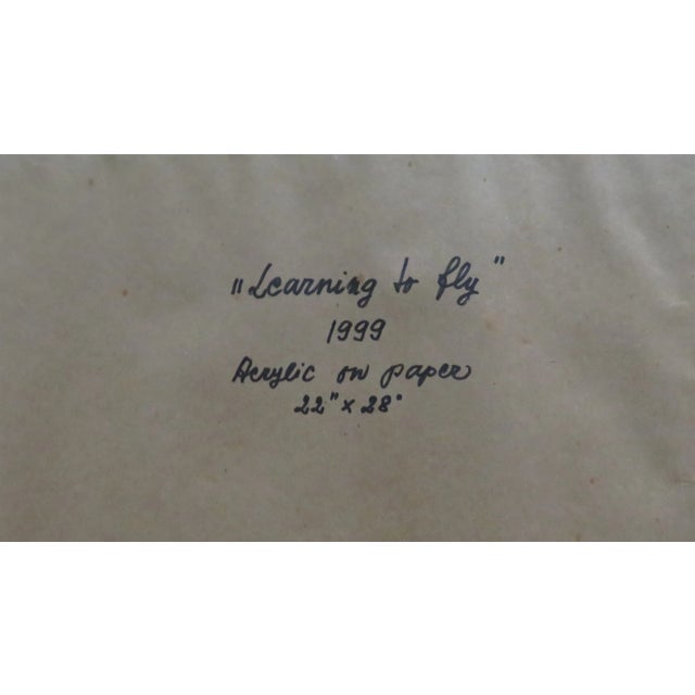 Late 20th Century Late 20th Century Post Modern Abstract Bird Painting "Learning to Fly" Acrylic on Paper Signed Held For Sale - Image 5 of 6