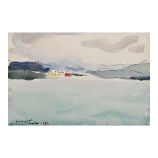 Neutral Vintage Landscape Art Print – Coastal Watercolor by Marquet, 12" X 8" For Sale
