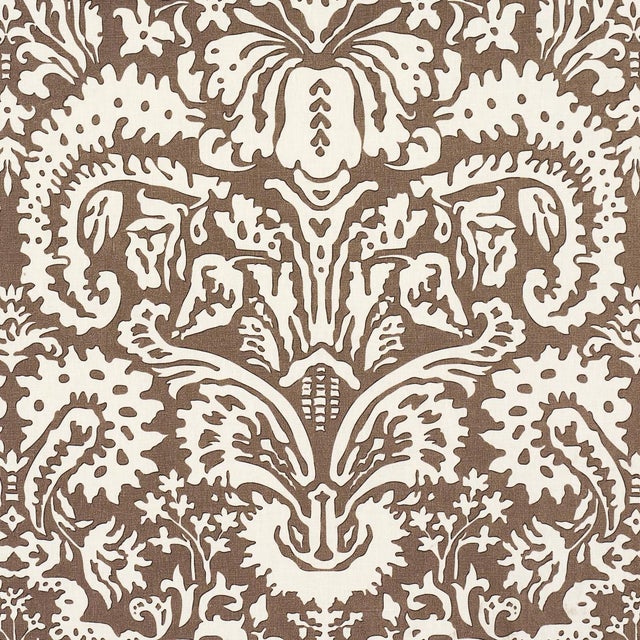 SAMPLE - Schumacher x Veere Greeney Suffolk Damask Fabric In Brown For Sale