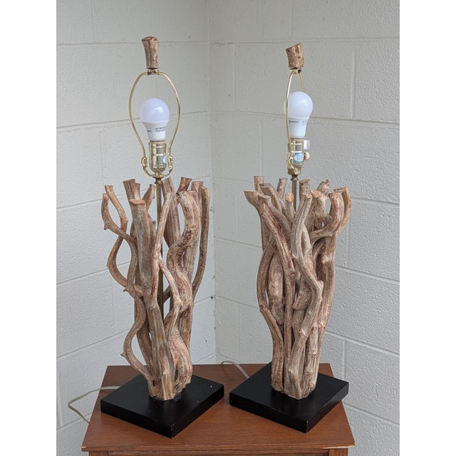 Wood Vintage Driftwood Table Lamps - A Pair For Sale - Image 7 of 10