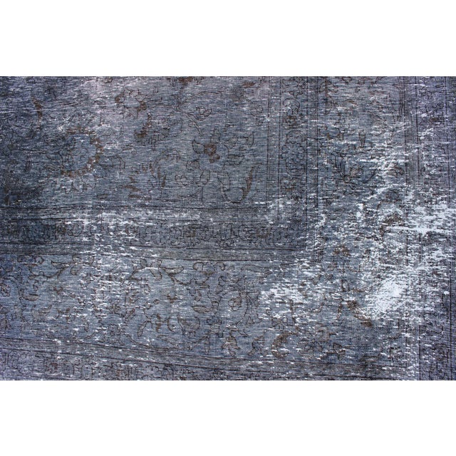 Textile Large Vintage Distressed Persian Overdyed Tabriz Rug in Shades of Gray For Sale - Image 7 of 13