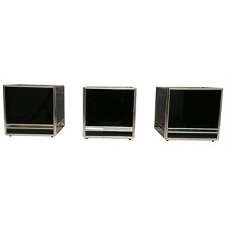 Mid-Century Modern Set Three Cubes Glass and Brass, Italy, 1970s For Sale
