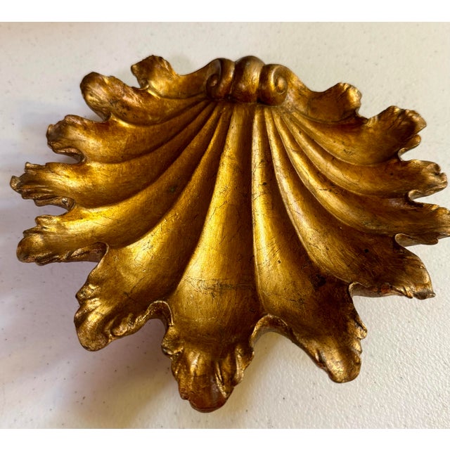 Mid 20th Century Gold-Leaf Florentine Shell Catchall For Sale - Image 4 of 11
