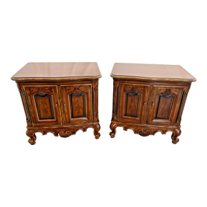 Set of Two Drexel Heritage Nightstands End Tables Double Door Cabinet and Shelf