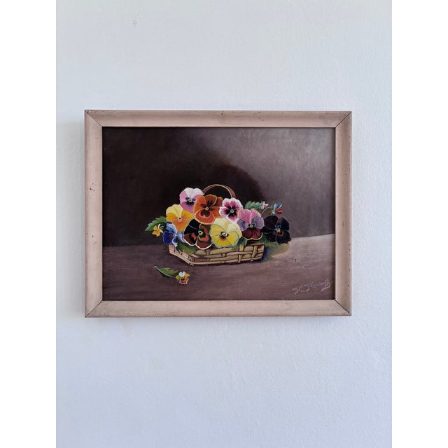 Rustic European Vintage Original Flower Oil Painting, Flower Still Life - a Pair For Sale - Image 3 of 18