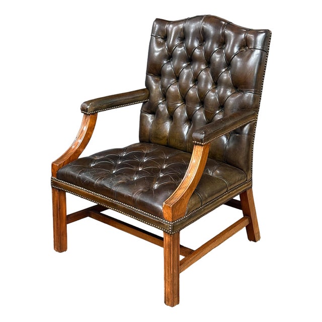 Large Gainsborough Library Armchair of Tufted Leather From England For Sale