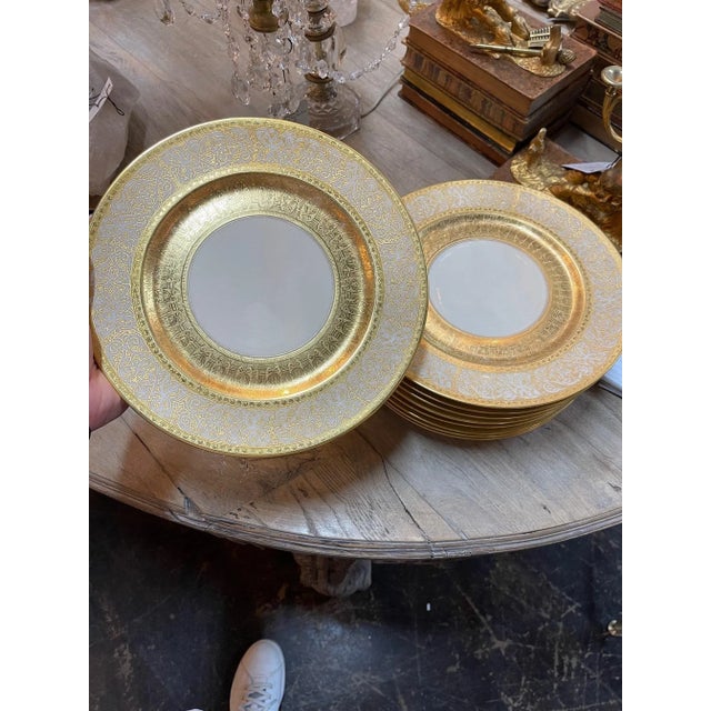 Contemporary Bavarian China Gold Encrusted Dinner Plates - Set of 10 For Sale - Image 3 of 9