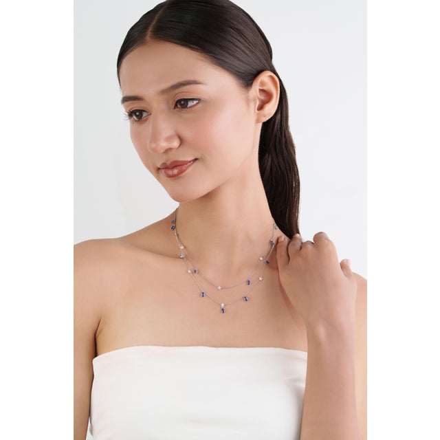 Navy Blue Celestial 2.84ct Sapphire & Diamond Double-Layer Star Station Necklace 14k Gold For Sale - Image 8 of 17