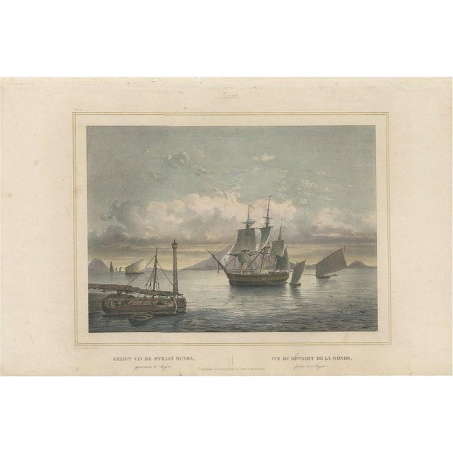 After C.W.M. van de Velde, Ships Near Anyer & Krakatoa in the Sunda Straits, Indonesia, 1844, Print For Sale