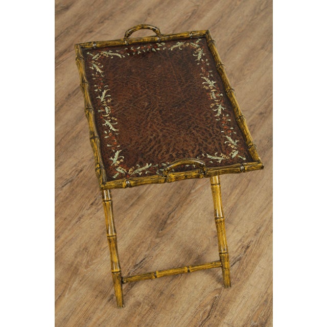 Chinoiserie Late 20th Century Chinoiserie Style Faux Bamboo Folding Tray Table For Sale - Image 3 of 12