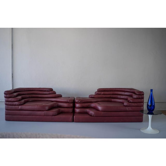 Terrazza Landscapes in Burgundy Leather by Ubald Klug for de Sede, 1970s, Set of 4 For Sale - Image 9 of 18