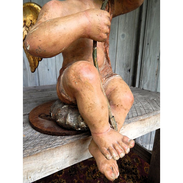 Baroque 19th Century Portuguese Colonial Carved Iron Fitted Cherub Pricket / Candelabra / Lumiere For Sale - Image 3 of 11