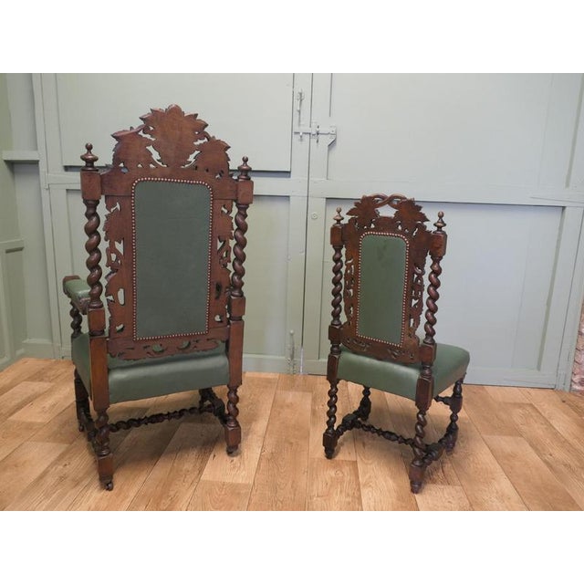 Wood Victorian Gothic Jacobean Oak Dining Chairs, Set of 10 For Sale - Image 7 of 8