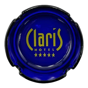 Vintage Cobalt Blue Glass Claris Hotel Barcelona, Spain Ashtray