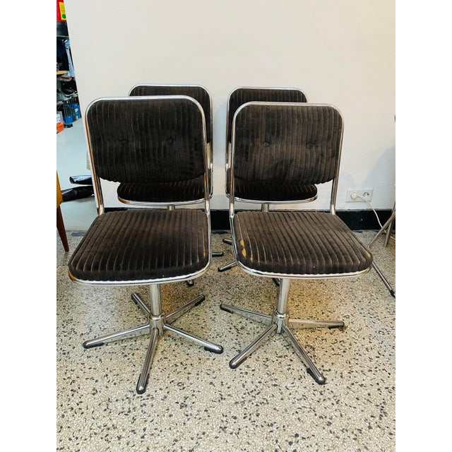 Chrome-Plated Swivel Chairs, 1970s, Set of 4, in Worn conditions. Designed 1970 to 1979