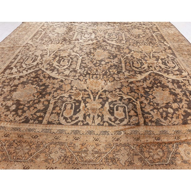 Textile Antique Persian Sultanabad Camel and Brown Handwoven Wool Carpet For Sale - Image 7 of 9