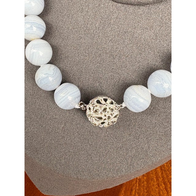 Mid-Century Modern Mid Century Blue Lace Agate Beaded Necklace For Sale - Image 3 of 4
