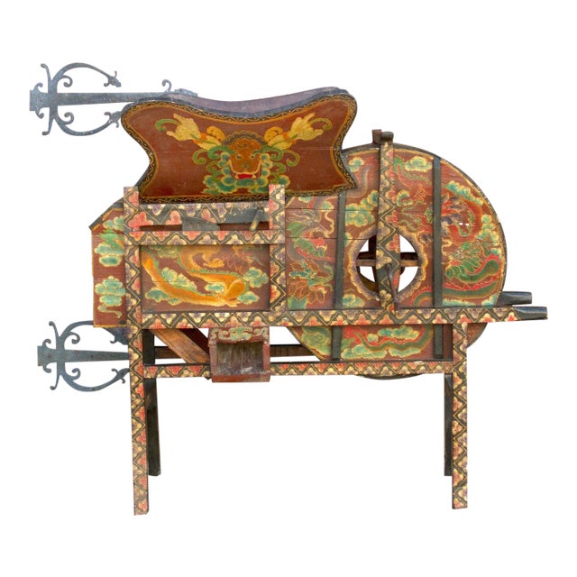 Antique Tibetan Painted Rice Grinder For Sale