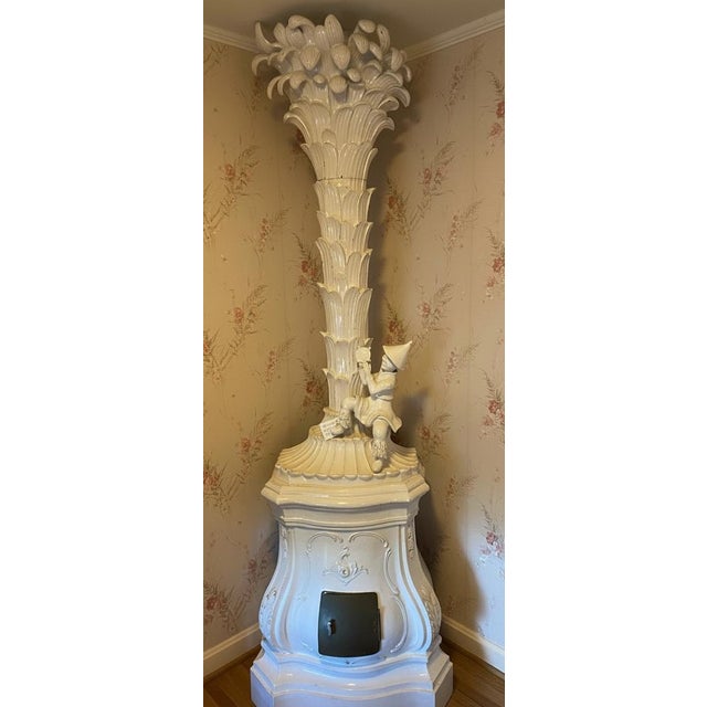 Chinoiserie Monumental Continental Glazed Terracotta Palm Tree and Chinoiserie Stove For Sale - Image 3 of 14