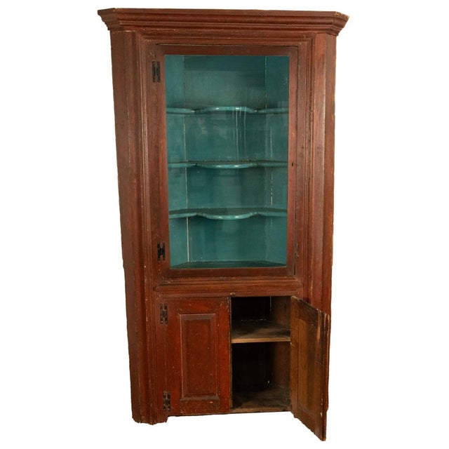 Antique American Painted Pine Federal Country Corner Cabinet Pennsylvania 1820 For Sale - Image 10 of 16
