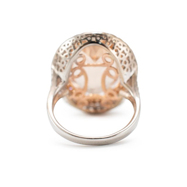 Ladies 14k White & Rose Gold 11.35ctw Oval Morganite Halo Diamond Cocktail Ring, Size 6.75 For Sale In Houston - Image 6 of 10