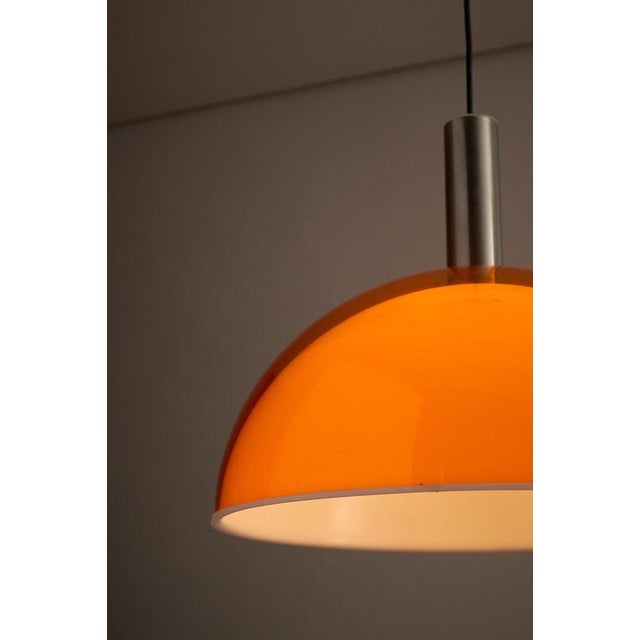 Large Space Age Orange and White Double Acrylic Dome Pendant, 1970s For Sale - Image 9 of 10
