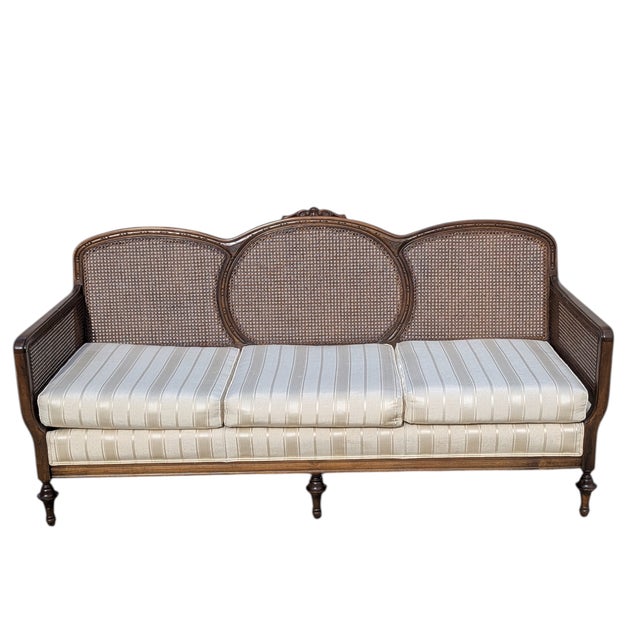 Late 20th Century French Provincial Cane Back Sofa With Striped Upholstery For Sale - Image 18 of 18
