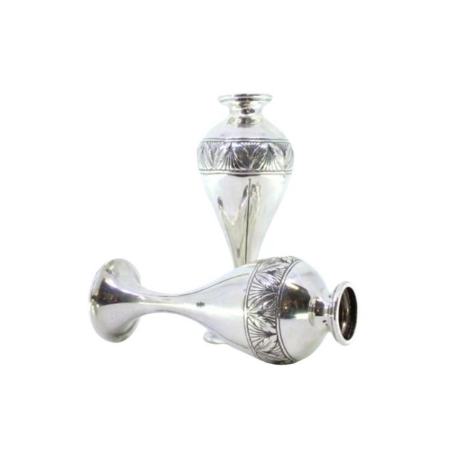 Metal Vases with Raised Bands, Set of 2 For Sale - Image 7 of 7