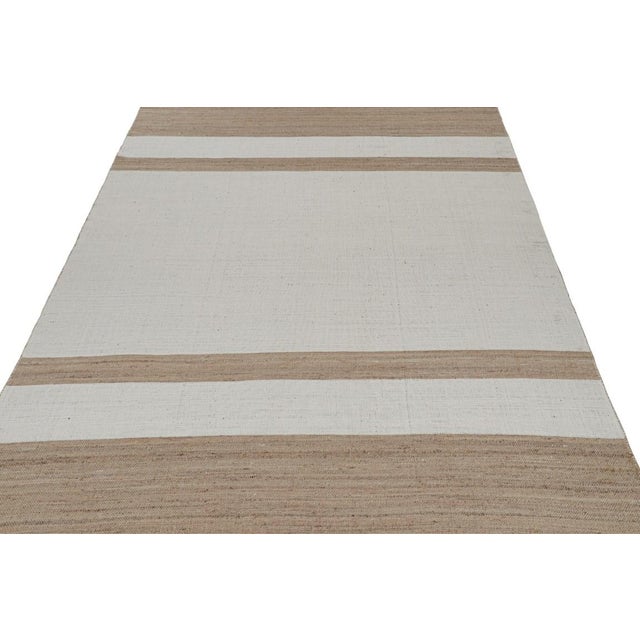 Rug & Kilim Rug & Kilim’s Contemporary Jute Flat Weave in White and Beige-Brown Stripes For Sale - Image 4 of 7