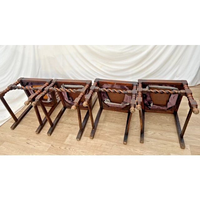 Antique Chairs Set of Four, Barley Twist Accent, Solid Oak, Lavender Seats For Sale - Image 11 of 11