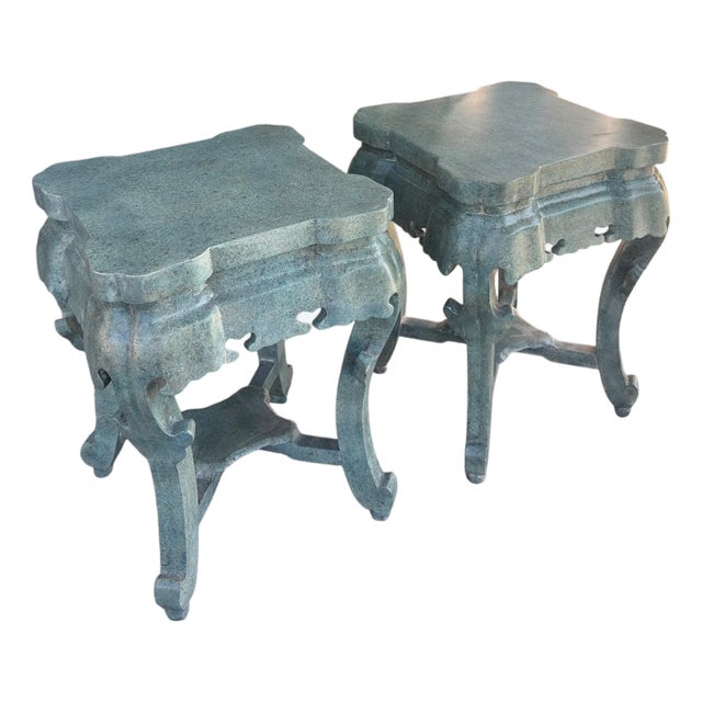 Pair of Ming Style Faux Jade Chinese Side Tables For Sale