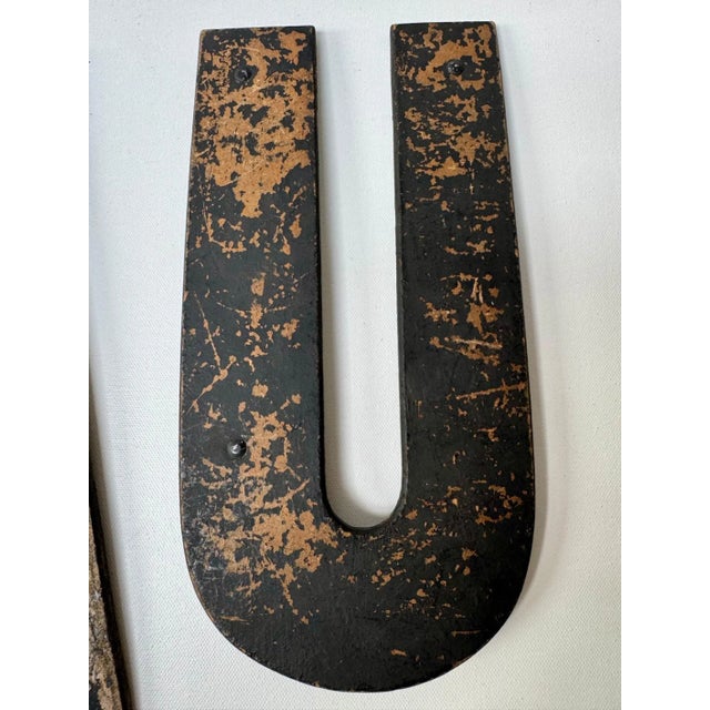 Black Set of 8 Vintage Distressed Black and Brown Wall Letters For Sale - Image 8 of 15