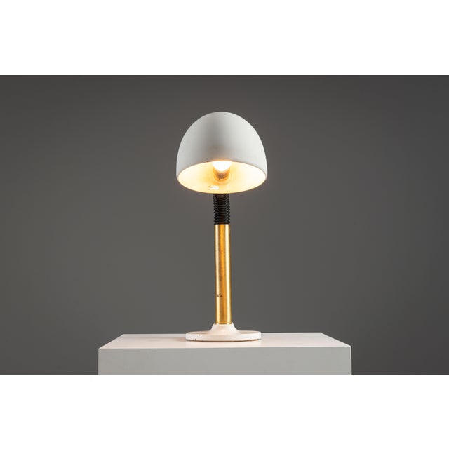 Vintage Desk Lamp in White Metal with Brass Accents by Egon Hillebrand for Hillebrand Lighting, 1970s For Sale - Image 4 of 11