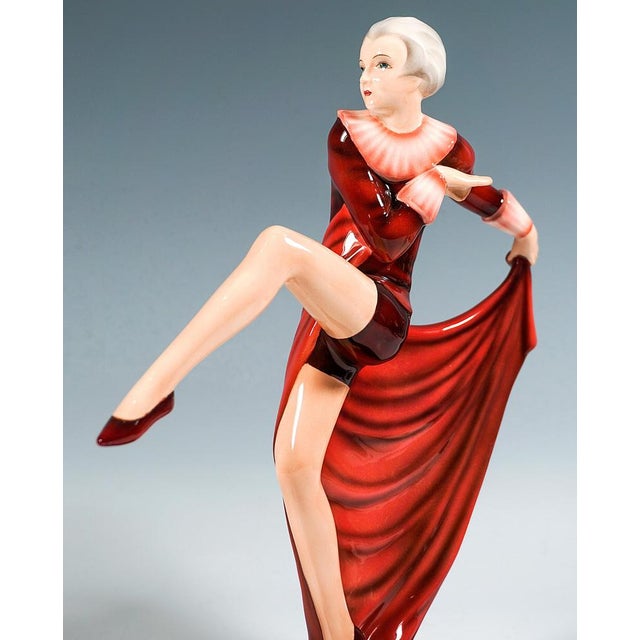 Art Deco Figure Posing Dancer with Cloth attributed to Lorenzl for Goldscheider Vienna, 1939 For Sale - Image 6 of 8
