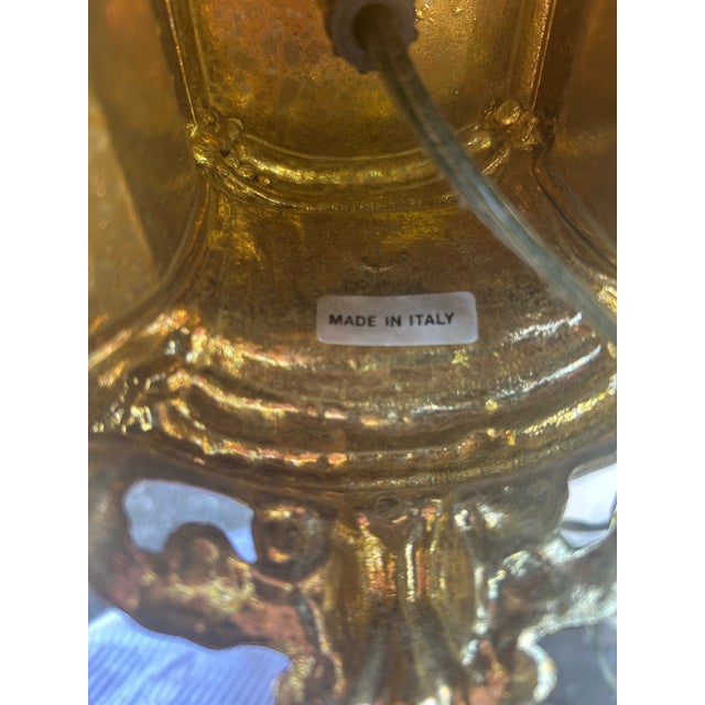1960s Italian Ornate Brass Plated Table Lamps With Cream Silk Shades - A Pair For Sale - Image 11 of 11