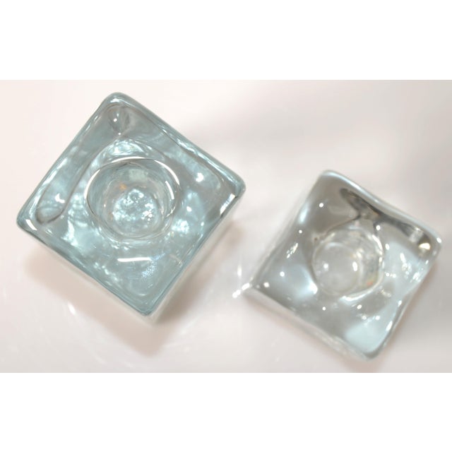 1980s Blenko Art Glass Handmade Ice Cube Diamond Candle Holders- Set of 2 For Sale - Image 9 of 12