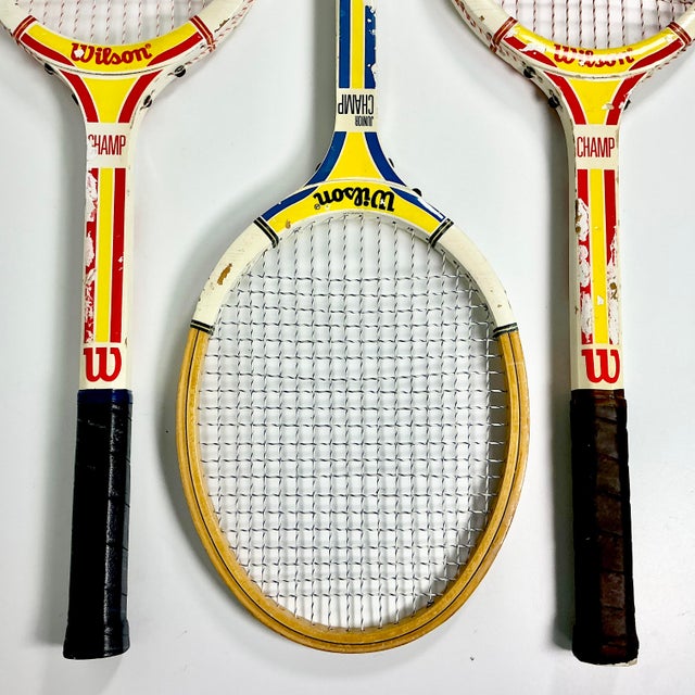 Red Vintage Americana Boho Chic Wilson Wood Tennis Rackets Decorative Wall Objects - Set of 3 For Sale - Image 8 of 14