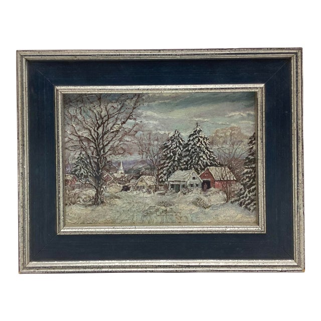Late 20th Century Beautiful Winter Landscape Small Painting on Artist Board For Sale