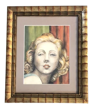 Vintage Original Female Portrait Watercolor Painting