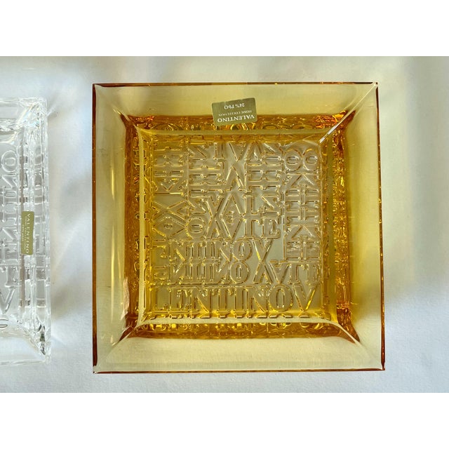 Valentino Home amber square lead glass crystal vide poche or ashtray / made in Italy Original label on the glass / comes...