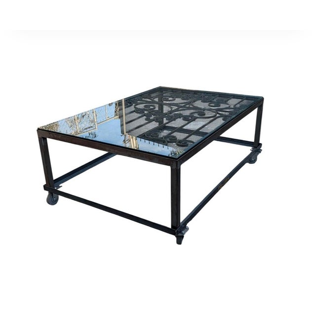 Vintage Wrought Iron and Glass Rectangular Coffee Table For Sale In Los Angeles - Image 6 of 7