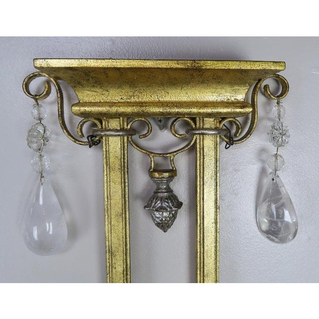 Glass Pair of French Bronze and Rock Crystal 2-Light Sconces For Sale - Image 7 of 13
