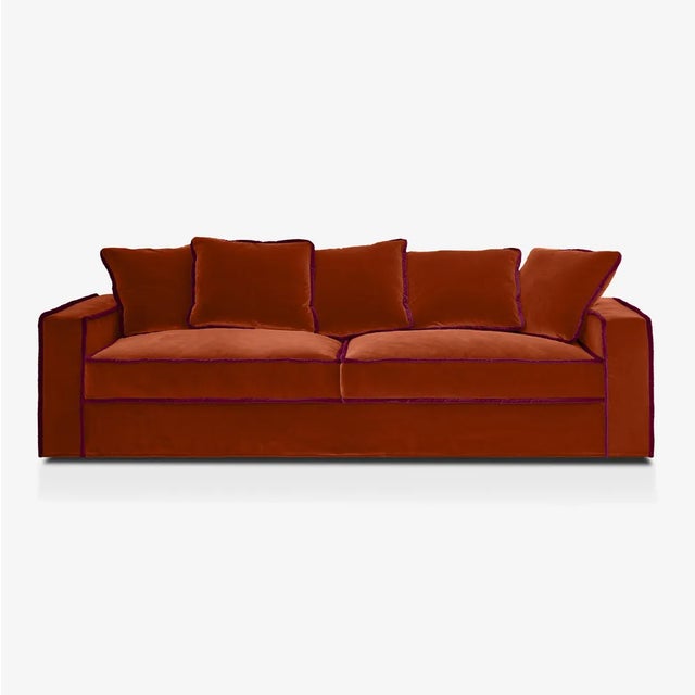Wood Rafaella Three-Seater Sofa in Dark Orange Velvet with Dark Red Trim from Biosofa For Sale - Image 7 of 7