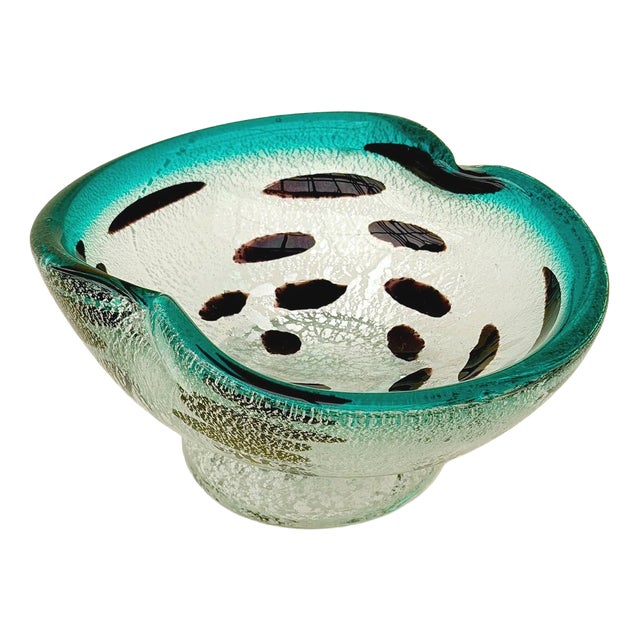 Murano Blown Glass Trinket Dish with Silver Inlays from Vetri Murano, Italy, 1960 For Sale