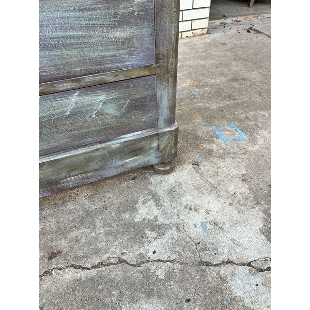 Cornflower Blue French 19th Century Louis Philippe Painted Marble Top Walnut Commode For Sale - Image 8 of 12