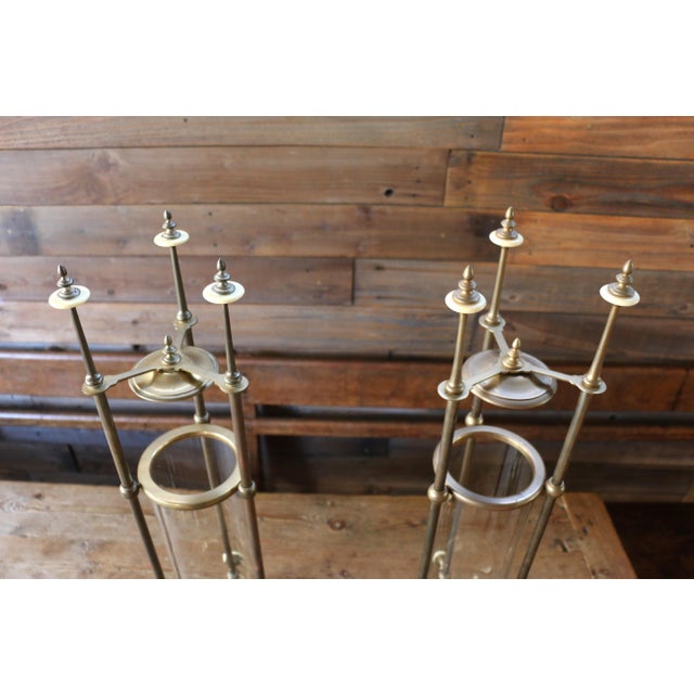 Modern Vintage Pair of Chapman Brass & Glass Hurricane Candle Holders, 1985 For Sale - Image 3 of 18