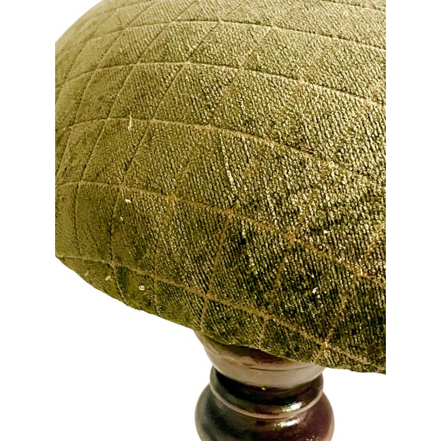 Wood Vintage Moss Green Upholstered Footstool With Turned Legs For Sale - Image 7 of 15