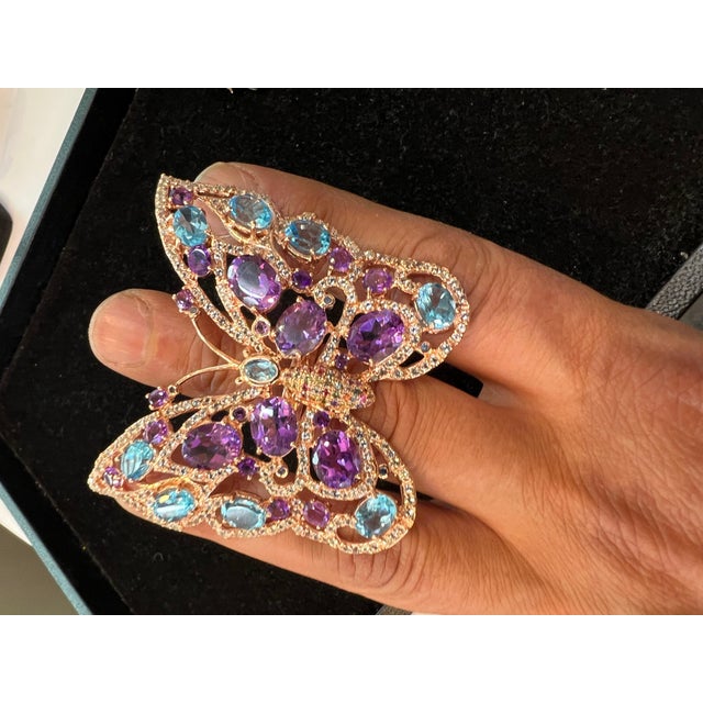 Bochic "Capri" Amethyst & Blue Topaz Butterfly Ring Set In 18K Gold & Silver For Sale In New York - Image 6 of 18