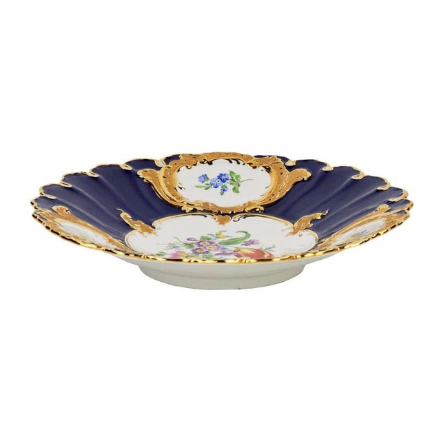 Cobalt Blue Dish with Gilding and Delicate Painting from Meissen, 1900s For Sale - Image 3 of 5